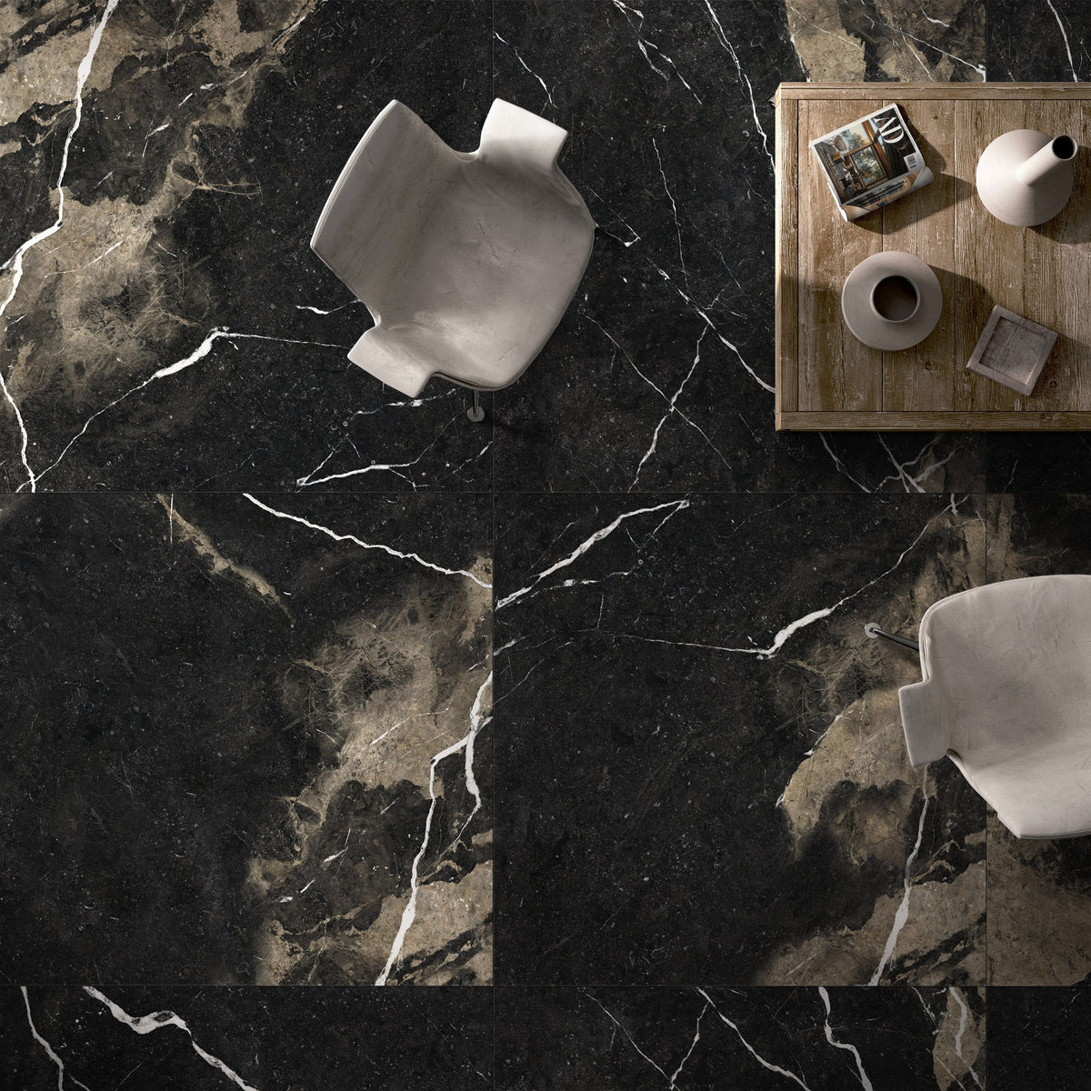 Porcelain tile marble look Pierre Black