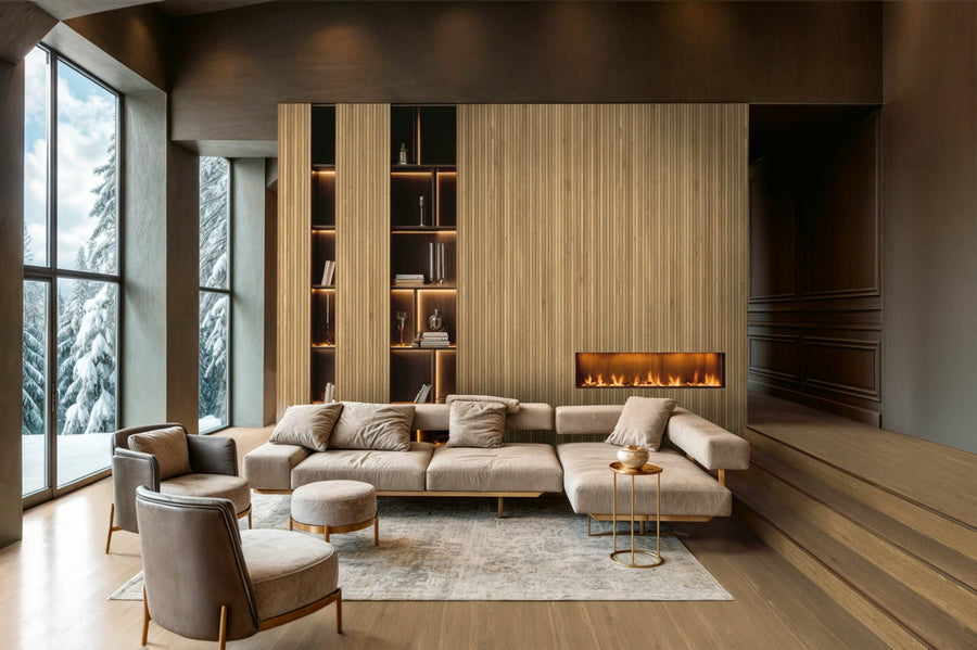 Wood look — Porcelain tile Woodwise Auburn, wood look, 20x120–120x280 cm, for indoor use