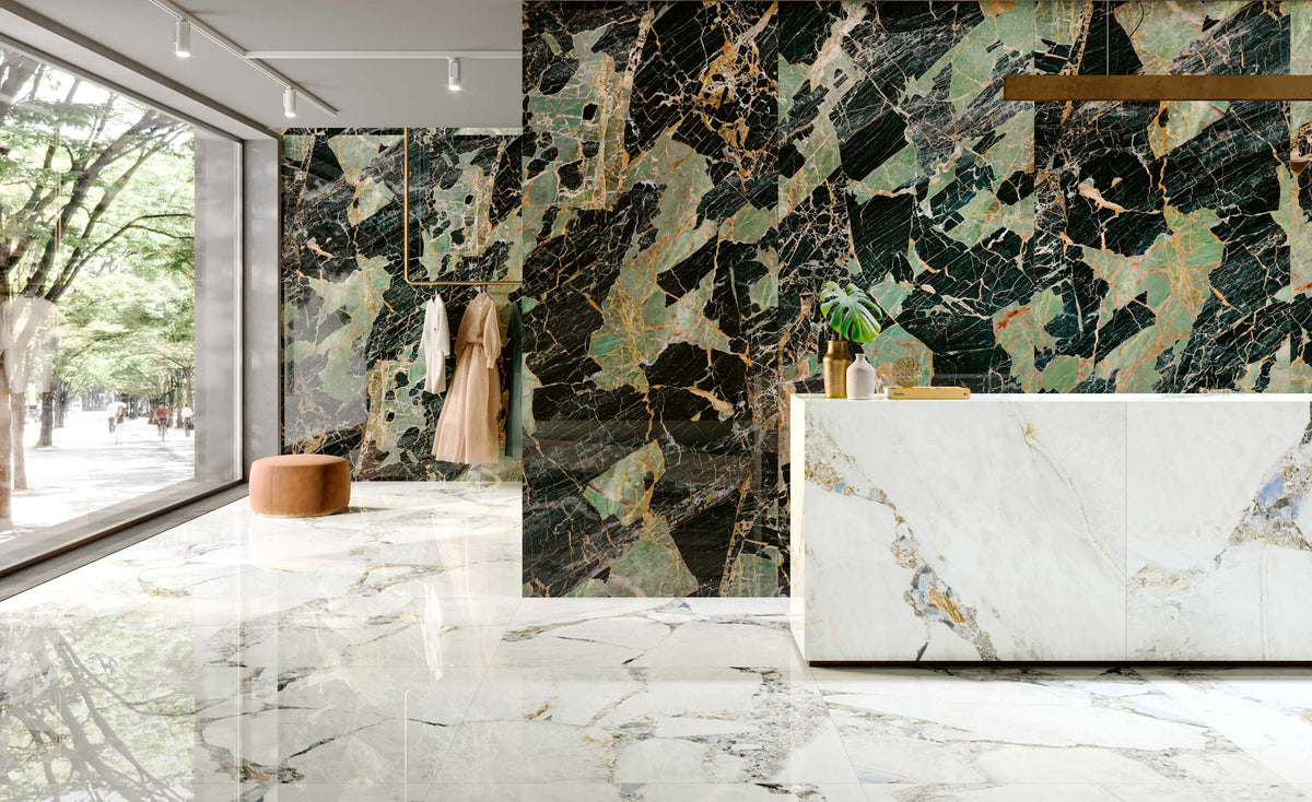 Porcelain tile marble look Emerald Paris