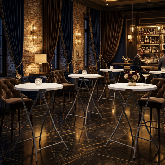 Masă cocktail pliabilă Ø80 × 115 cm, masă înaltă pentru evenimente, recepții și catering
