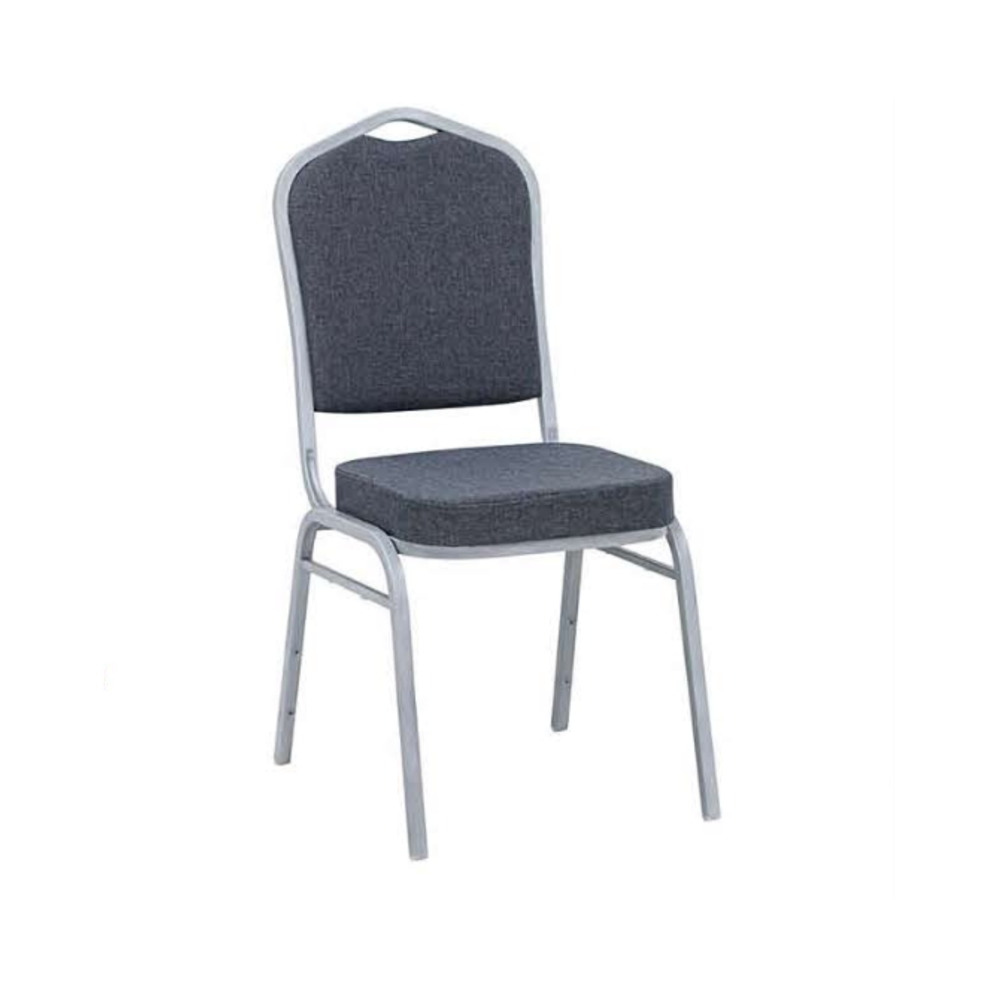 A high-back conference chair with a gray upholstered seat and backrest, supported by a silver metal frame, shown against a plain white background.